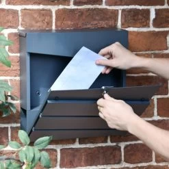 Granite Grey "Cambered Trigon" Modern Wall Mounted Post Box & Newspaper Holder -Garden Supply Discount Store granite grey cambered trigon modern wall mounted post box newspaper holder 5