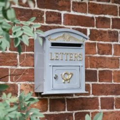 Grey & Gold Curved "Cambridge" Traditional Wall Mounted Post Box -Garden Supply Discount Store grey gold curved cambridge traditional wall mounted post box 1