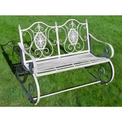 Antique Grey Ornate Rocking Bench -Garden Supply Discount Store grey ornate swinging bench 1
