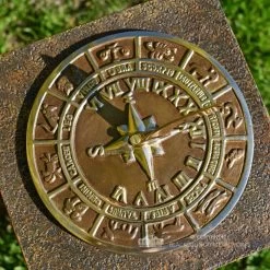 Antique Brass 'Horoscope' Sundial - 230mm -Garden Supply Discount Store horoscope design sundial on a column
