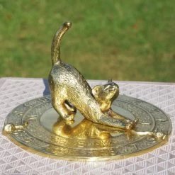 Polished Brass Cat And Mouse Sundial - 180mm -Garden Supply Discount Store hs034 modern cat and mouse sundial in garden