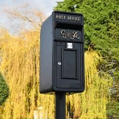 King George Rex Black Period Post Box & Stand -Garden Supply Discount Store king george rex black period post box 12 1
