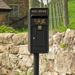 King George Rex Black Period Post Box & Stand -Garden Supply Discount Store king george rex black period post box 18 1