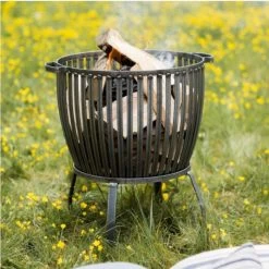 Steel Fire Brazier Basket & Four-Legged Stand - 60cm