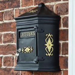 "Bantock" Post Box In Black And Gold -Garden Supply Discount Store lb1003 bantock wall mounted