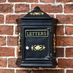 "Bantock" Post Box In Black And Gold -Garden Supply Discount Store lb1003 blk black gold wall mounted post box