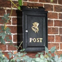 Deluxe Polished Brass “Tudor Rose” Wall Mounted Post Box -Garden Supply Discount Store lb1009 tudor rose post box on house