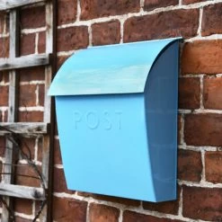 “Spring Skies” Light Blue Contemporary Post Box With Lock -Garden Supply Discount Store lb1153.lock . pb 2