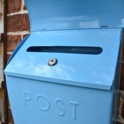 “Spring Skies” Light Blue Contemporary Post Box With Lock -Garden Supply Discount Store lb1153.lock . pb 7