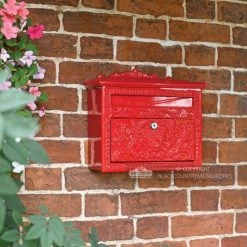 "Horncastle Abbey" Red Wall Mounted Post Box -Garden Supply Discount Store lockable bright red gothic style post box