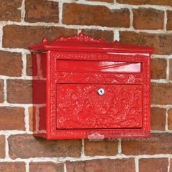 "Horncastle Abbey" Red Wall Mounted Post Box -Garden Supply Discount Store lockable ornate wall mounted post box