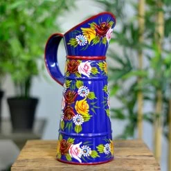Small Blue Traditional Hand Painted Narrowboat Style Jug - 31cm