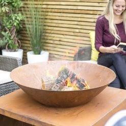 Modern Rustic Fire Bowl With Log Store -Garden Supply Discount Store modern rustic fire bowl with log store