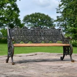 'The Serpent' Aged Black Cast Iron Gothic Two Seater Bench