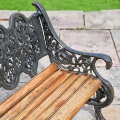 'The Serpent' Aged Black Cast Iron Gothic Two Seater Bench -Garden Supply Discount Store ornate black cast iron bench 10