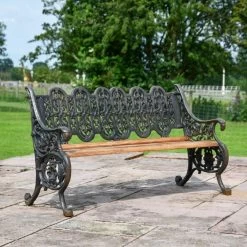 'The Serpent' Aged Black Cast Iron Gothic Two Seater Bench -Garden Supply Discount Store ornate black cast iron bench 11