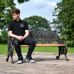 'The Serpent' Aged Black Cast Iron Gothic Two Seater Bench -Garden Supply Discount Store ornate black cast iron bench 3