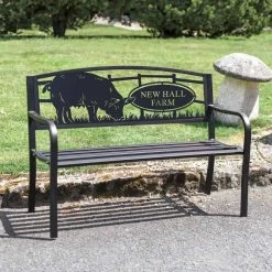 Personalised Farmyard Pig Iron & Steel Park Bench In Black -Garden Supply Discount Store personalised farmyard pig iron steel park bench in black 2