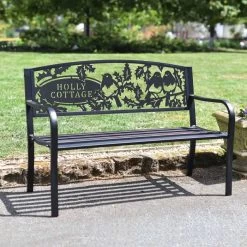 Personalised Robins Iron & Steel Park Bench In Black -Garden Supply Discount Store personalised robins iron steel park bench in black 2
