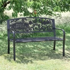 Personalised Robins Iron & Steel Park Bench In Black -Garden Supply Discount Store personalised robins iron steel park bench in black 4
