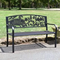 Personalised Robins Iron & Steel Park Bench In Black