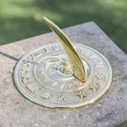 Polished Brass 'Sun & Moon' Sundial - 195mm