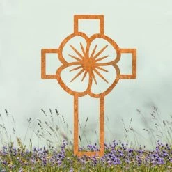 Poppy Cross "Remembrance" Ground Spike In Rustic Finish -Garden Supply Discount Store poppy cross remembrance ground spike in rustic finish 1