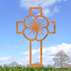 Poppy Cross "Remembrance" Ground Spike In Rustic Finish -Garden Supply Discount Store poppy cross remembrance ground spike in rustic finish 5