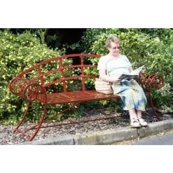 “Hampton Bridge” Wrought Iron Chaise Garden Bench -Garden Supply Discount Store red railway bench