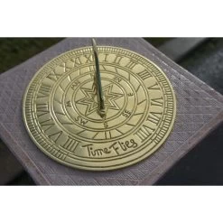Polished Brass 'Time Flies' Sundial - 200mm -Garden Supply Discount Store rime flies sumdial 2 1