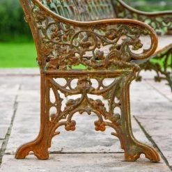 'The Bartholomew' Rustic Cast Iron Gothic Three Seater Bench -Garden Supply Discount Store rustic large iron bench 10