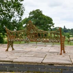 'The Bartholomew' Rustic Cast Iron Gothic Three Seater Bench -Garden Supply Discount Store rustic large iron bench 6