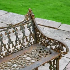 'The Bartholomew' Rustic Cast Iron Gothic Three Seater Bench -Garden Supply Discount Store rustic large iron bench 8