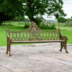 'The Bartholomew' Rustic Cast Iron Gothic Three Seater Bench -Garden Supply Discount Store rustic large iron bench 9