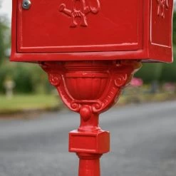 “Saffron Blossom” Red Suffolk Post Box -Garden Supply Discount Store saffron blossom red suffolk post box with stand 1