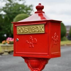“Saffron Blossom” Red Suffolk Post Box -Garden Supply Discount Store saffron blossom red suffolk post box with stand 2
