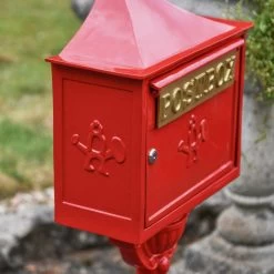 “Saffron Blossom” Red Suffolk Post Box -Garden Supply Discount Store saffron blossom red suffolk post box with stand 3