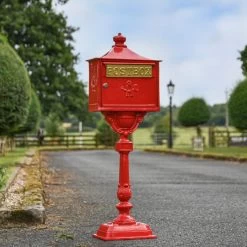 “Saffron Blossom” Red Suffolk Post Box -Garden Supply Discount Store saffron blossom red suffolk post box with stand 6