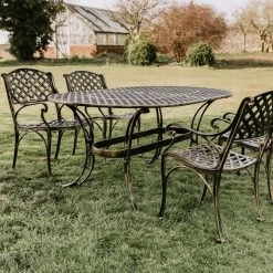 Brushed Gold "Chigwell" Oval Six Seater Table & Chair Set -Garden Supply Discount Store sg008 blk gld 1