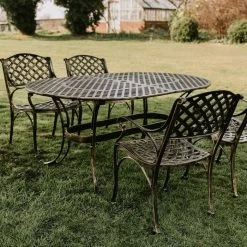 Brushed Gold "Chigwell" Oval Six Seater Table & Chair Set -Garden Supply Discount Store sg008 blk gld 2