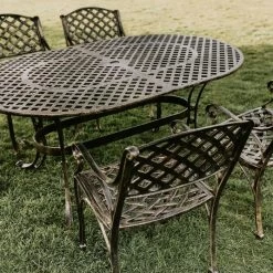 Brushed Gold "Chigwell" Oval Six Seater Table & Chair Set -Garden Supply Discount Store sg008 blk gld 3