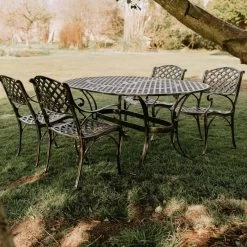 Brushed Gold "Chigwell" Oval Six Seater Table & Chair Set -Garden Supply Discount Store sg008 blk gld 6