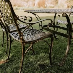 Brushed Gold "Chigwell" Oval Six Seater Table & Chair Set -Garden Supply Discount Store sg008 blk gld 7