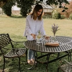 Brushed Gold "Chigwell" Oval Six Seater Table & Chair Set -Garden Supply Discount Store sg008 blk gld 9