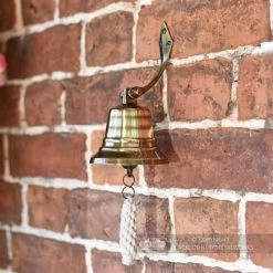4" Antique Brass Bell With Rope Lanyard -Garden Supply Discount Store small 4 inch antique brass bell with rope lanyard