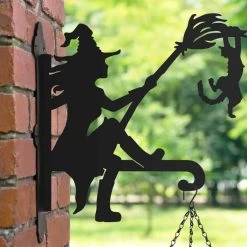 Steel Witch With Cat Hanging Basket Bracket -Garden Supply Discount Store steel witch with cat hanging basket bracket 4