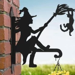 Steel Witch With Cat Hanging Basket Bracket -Garden Supply Discount Store steel witch with cat hanging basket bracket 5