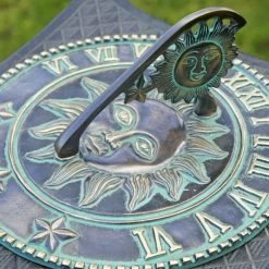 Antique Verdigris 'Jathara' Sundial - 225mm -Garden Supply Discount Store sunny face antique garden sundial