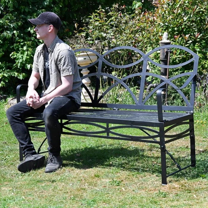 "The Dudley" Wrought Iron Garden Bench - Black 5 "The Dudley" Wrought Iron Garden Bench - Black - Image 3