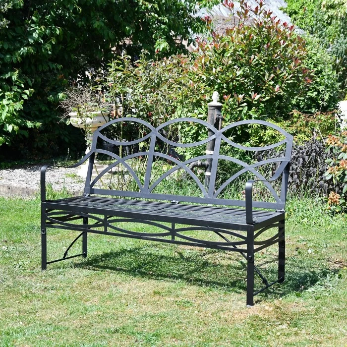 "The Dudley" Wrought Iron Garden Bench - Black 6 "The Dudley" Wrought Iron Garden Bench - Black - Image 4